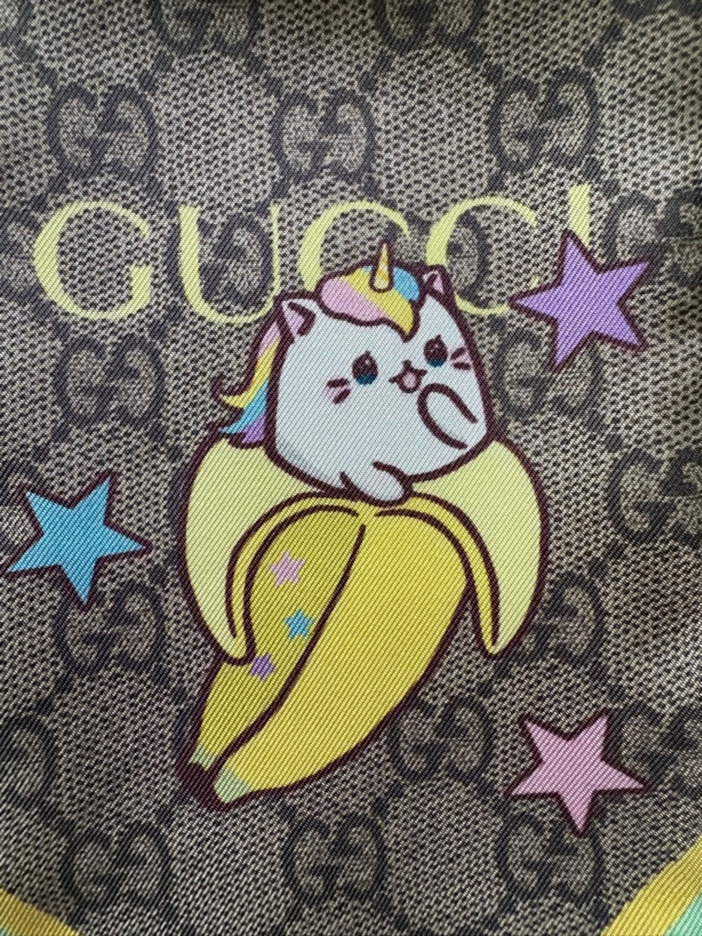 Gucci Brown & Light Blue Silk Monogram Scarf with Banana Graphic - Picture 7 of 13
